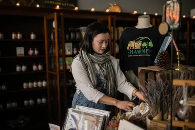 Tiff Piko, coordinator of maker markets for Ohio Winding Road in Shawnee, OH on December 21, 2023. Tiff Piko is a designer, educator, and farmer in Appalachia Ohio.  In 2019 she became the first woman to run for mayor in her hometown of Lancaster, Ohio. Running a zero-dollar grassroots campaign designed to get more people involved in local politics.